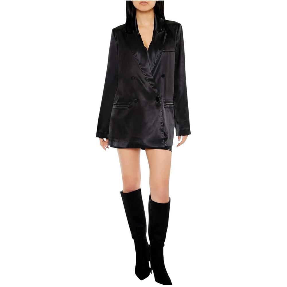 Black Satin Blazer Dress Jacket Women’s Medium Forever 21 NWT